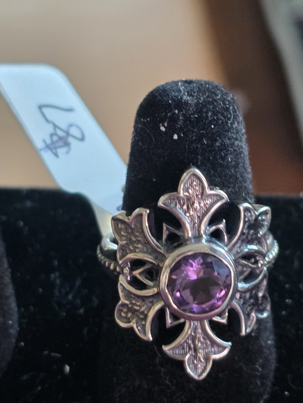 Sterling Silver Floral Amethyst Ring - Purple